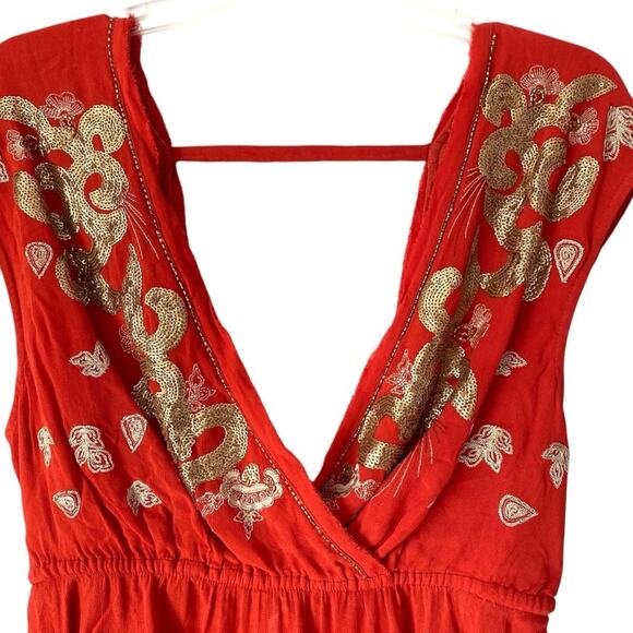Free People Ooh La La Sequin Embroidered Blouse Orange Gold size small - Picture 6 of 10